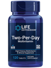 Life Extension Two-Per-Day multivitamin bottle front promoting daily wellness