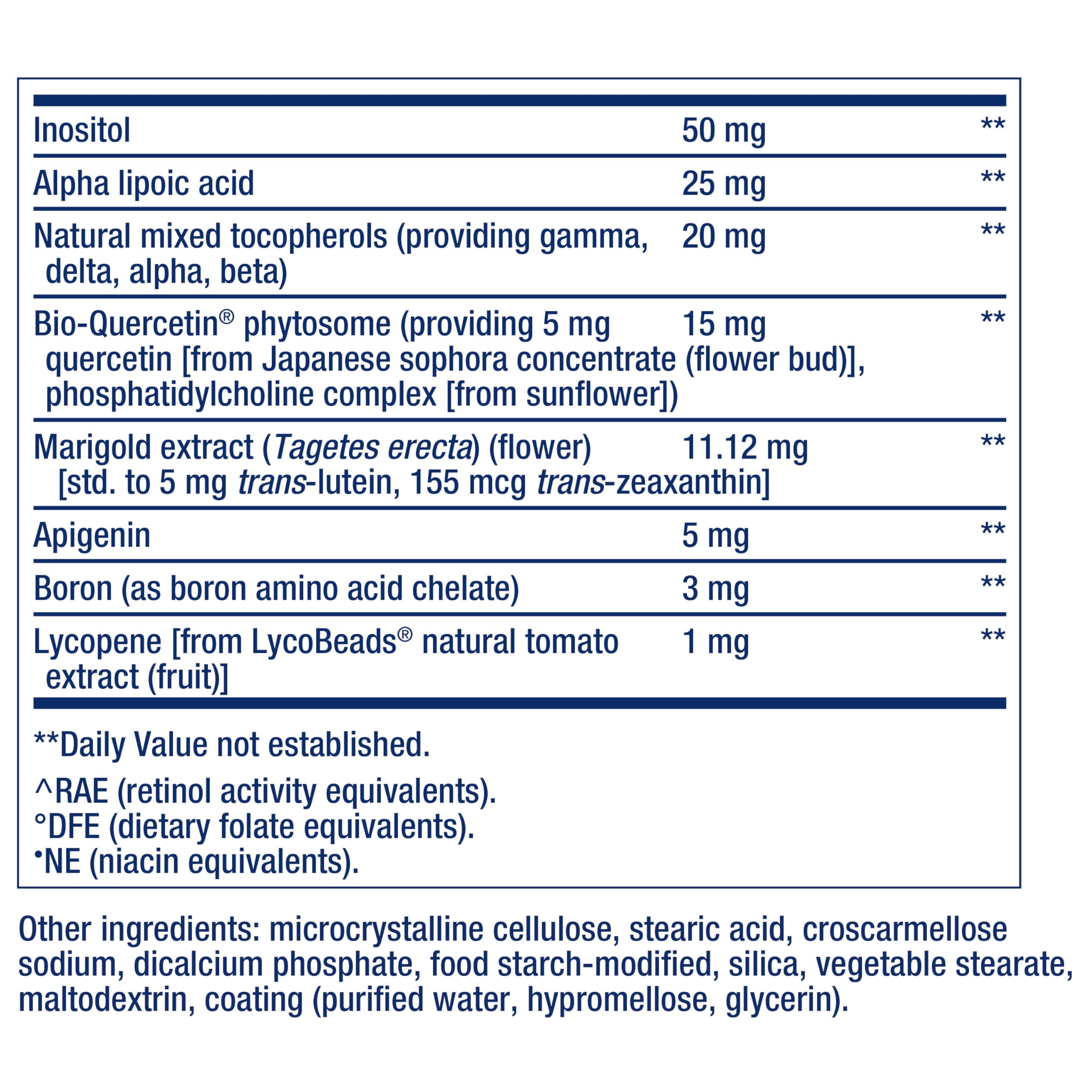 Life Extension Two-Per-Day supplement facts panel detailing key vitamins and minerals