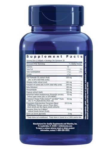 Life Extension Ultra Prostate ingredients label close-up emphasizing key nutrients