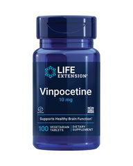 Life Extension Vinpocetine tablets, front view, for memory support and daily focus.