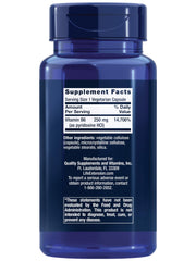 Life Extension Vitamin B6 bottle back shows non-GMO gluten-free attributes