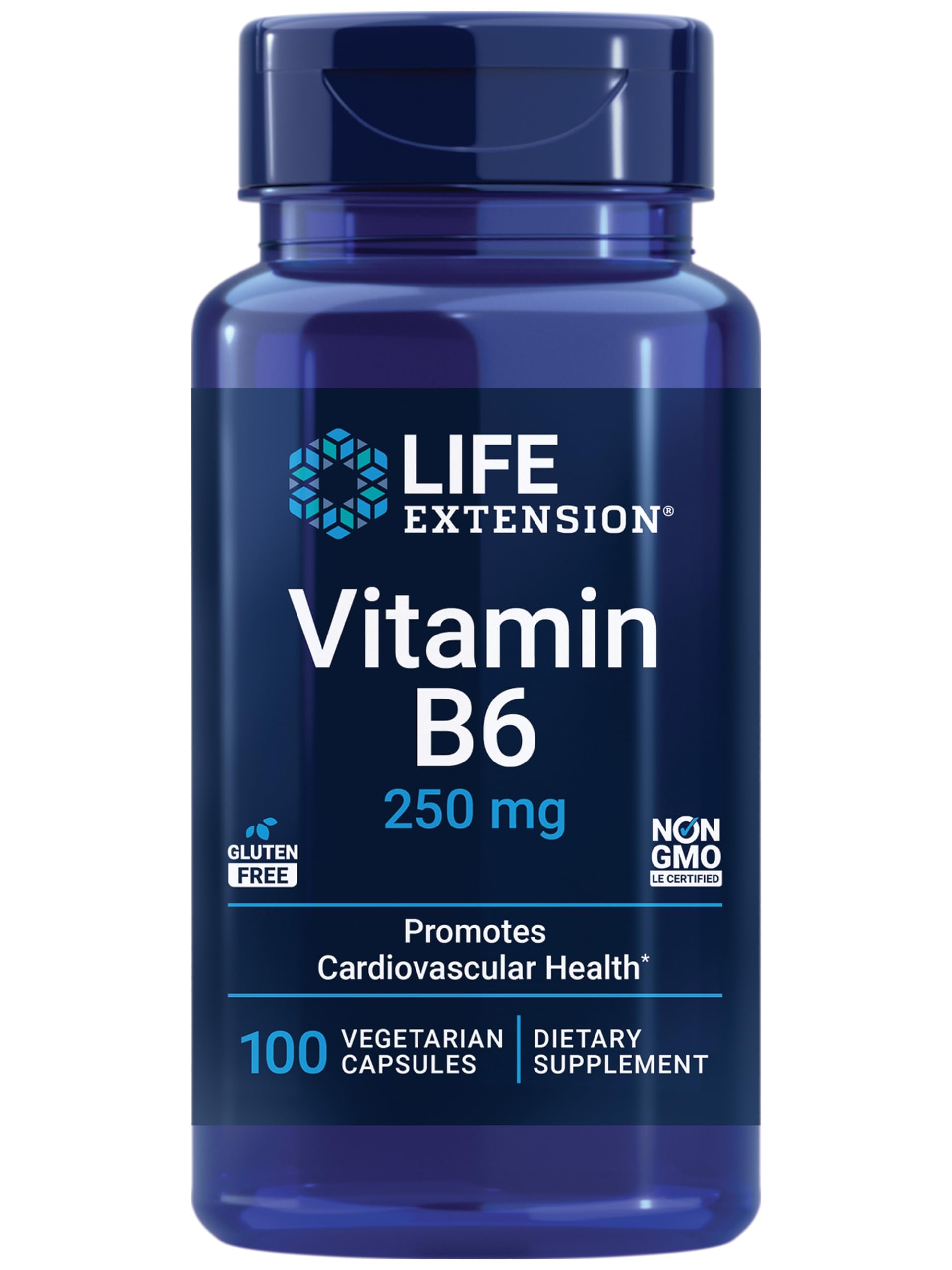 Life Extension Vitamin B6 250 mg bottle front view for high-potency supplement