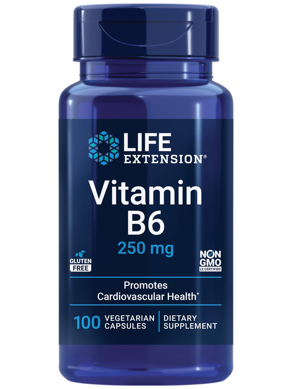 Life Extension Vitamin B6 250 mg bottle front view for high-potency supplement