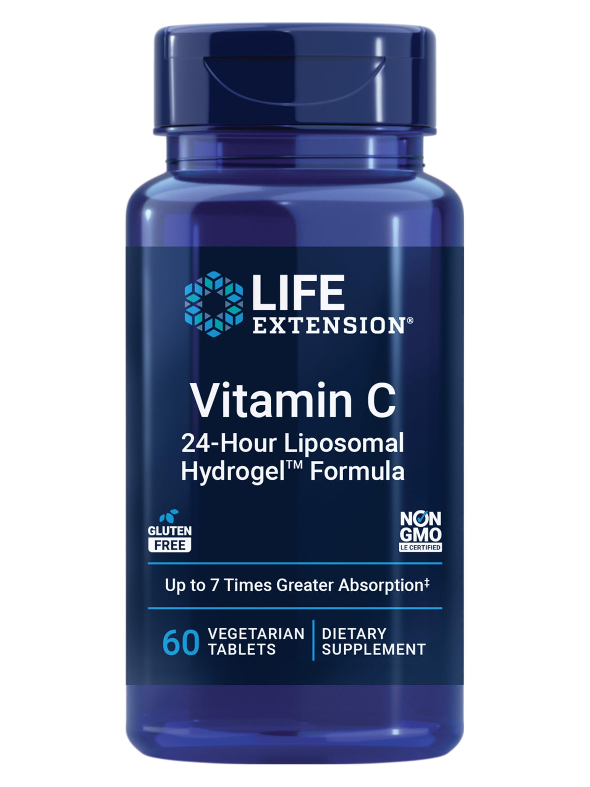 Life Extension Vitamin C 24-Hour Liposomal Hydrogel bottle shows extended absorption for daily immune support.