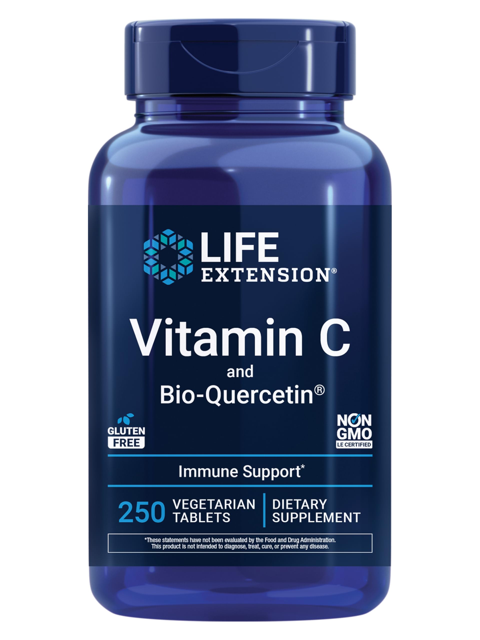Life Extension Vitamin C and Bio-Quercetin bottle front highlights immune-support potential