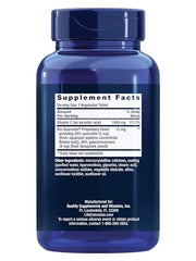 Life Extension Vitamin C and Bio-Quercetin bottle label shows gluten-free, non-GMO quality