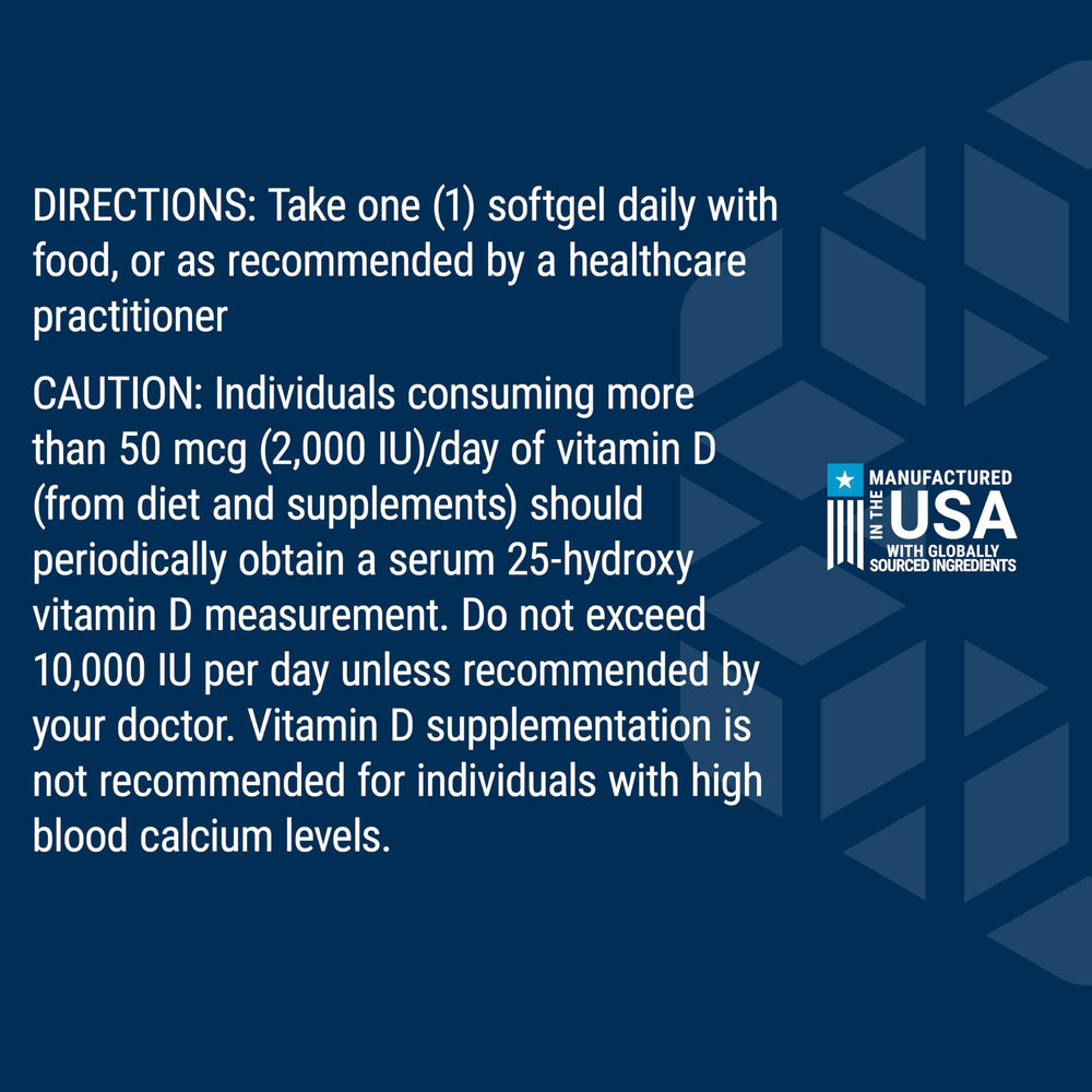 Life Extension Vitamin D3 label header shows 125 mcg per softgel dosage.
