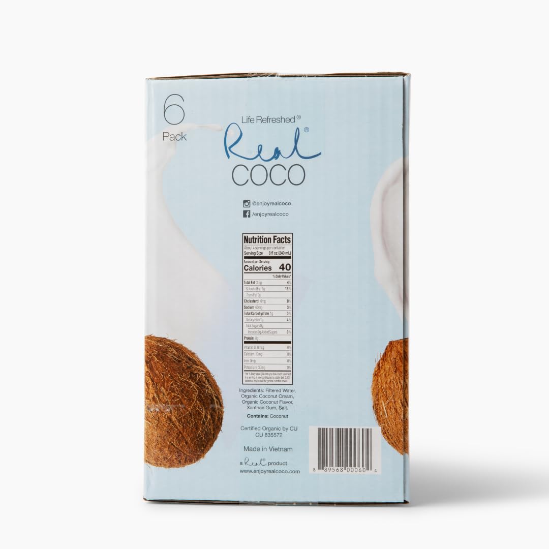 Life Refreshed Real Coco 6-pack packaging highlights organic, no sugar formula