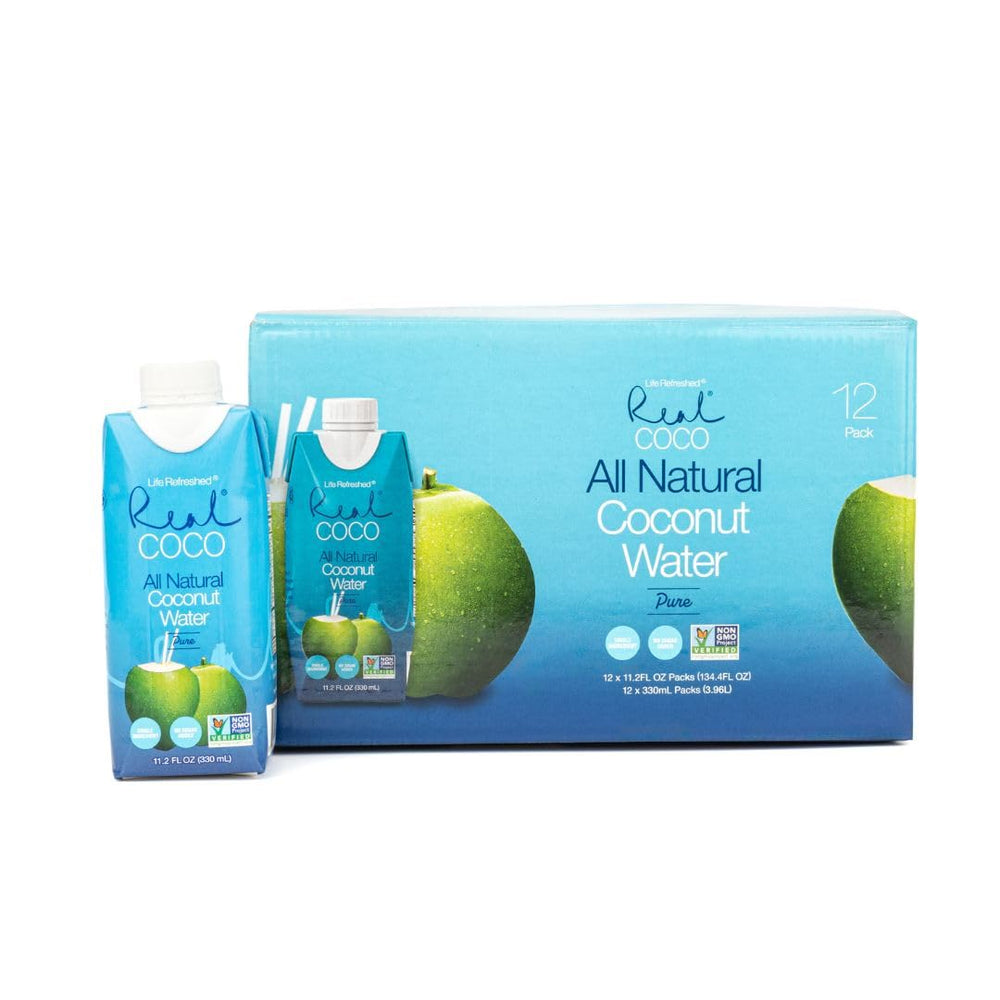 Life Refreshed Real Coco water bottle in a 12-pack, ideal for convenient plant-based hydration.