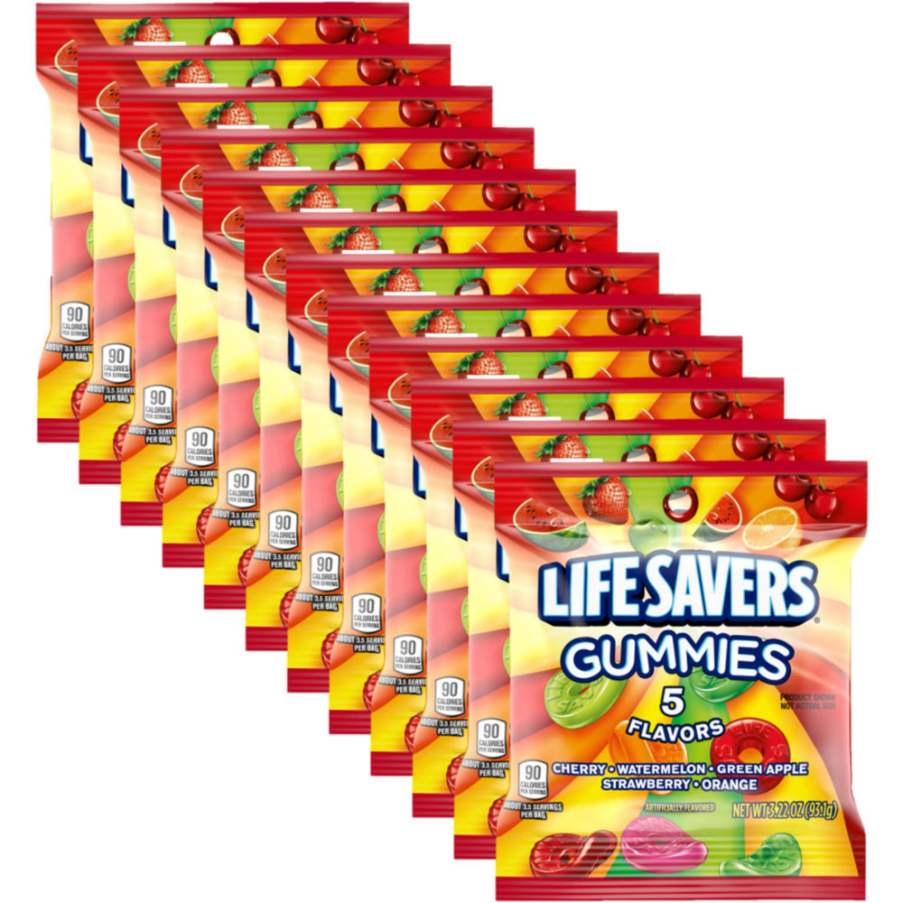 Life Savers 5 Flavors gummy candy twelve-pack, perfect for sharing at gatherings.