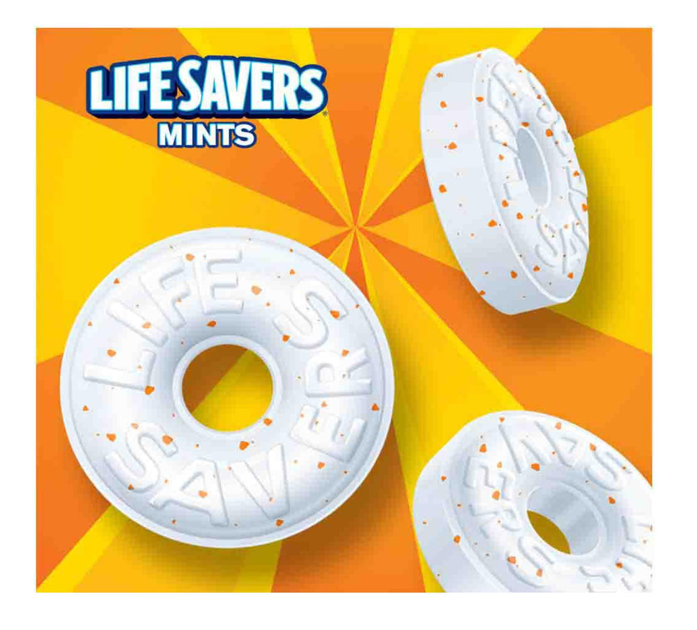 Life Savers Orange Mint angled-shot showing slim, pocket-friendly candy option
