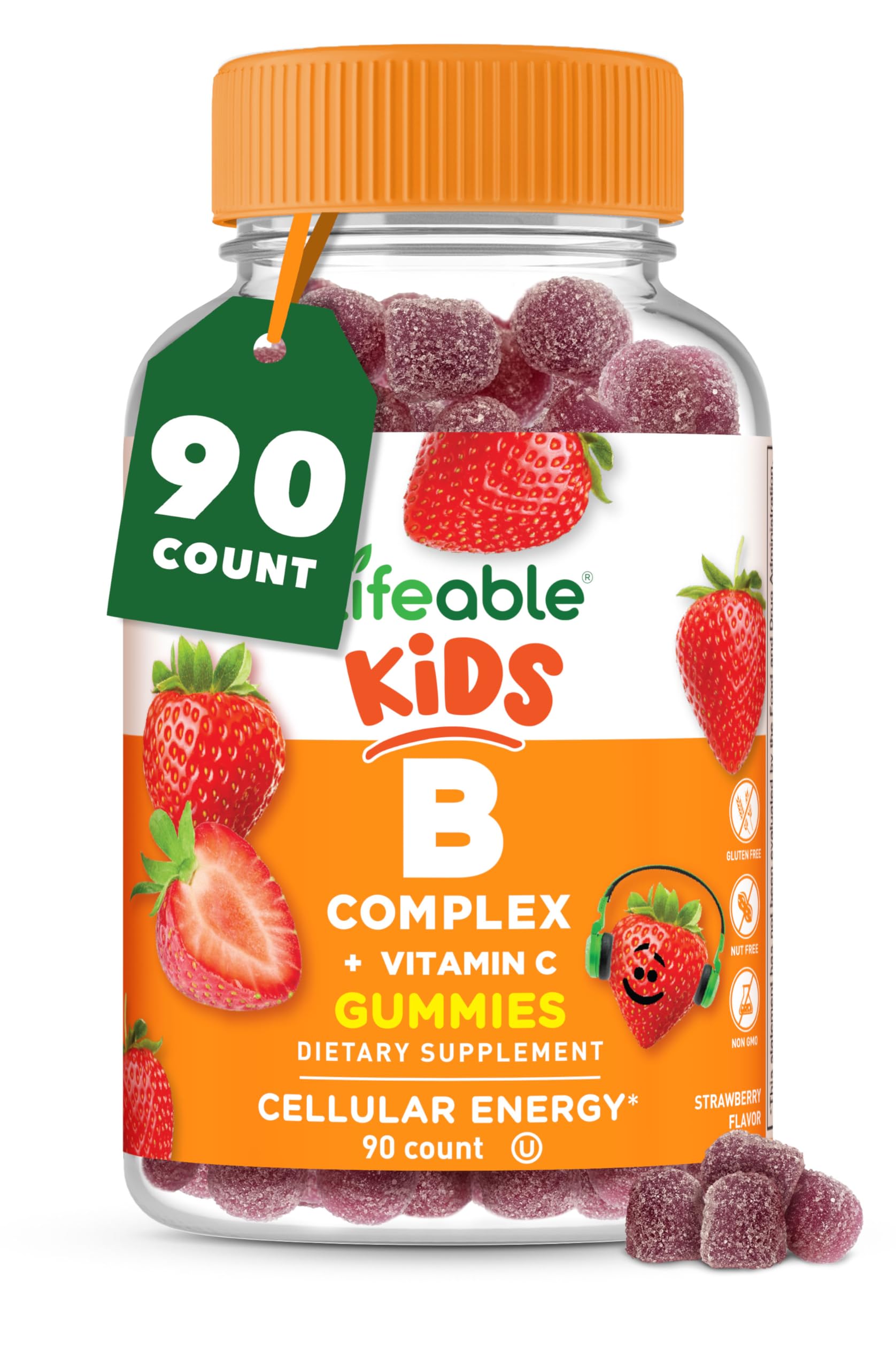Lifeable B Complex Kids strawberry gummy bottle for energy support.
