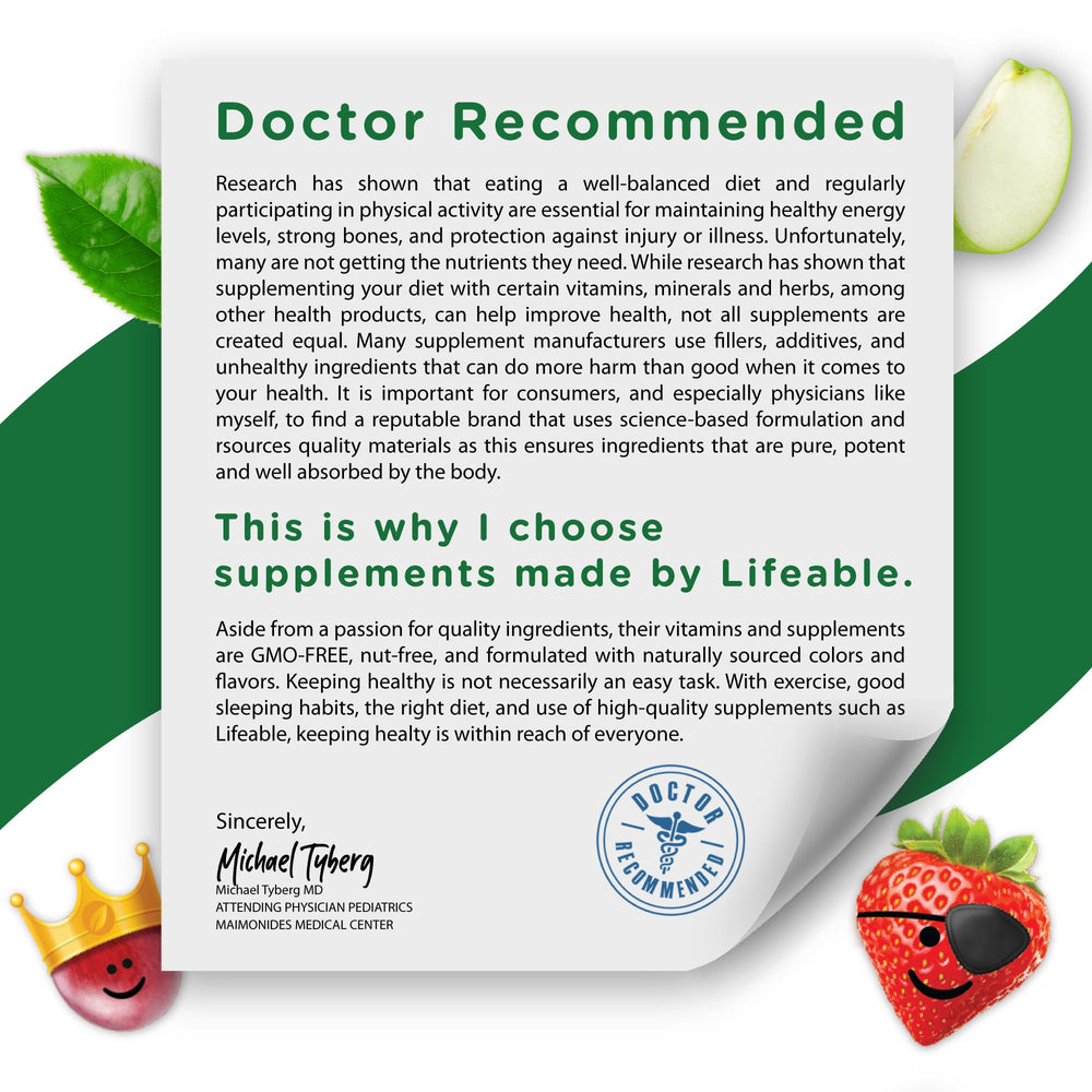 Lifeable B Complex Kids gluten-free and dairy-free packaging labeling.