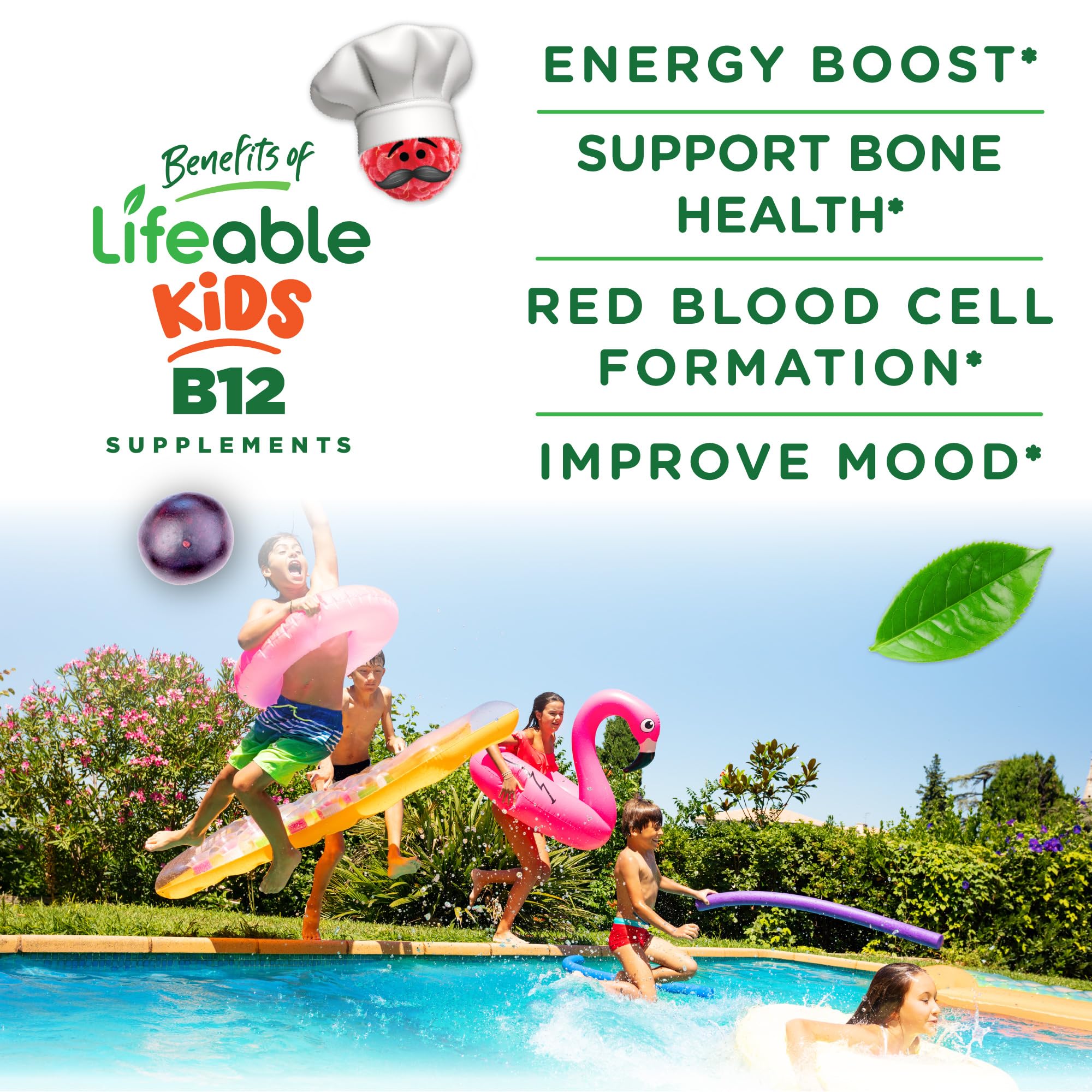 Lifeable B12 kids gluten-free vegan label visible on packaging
