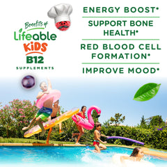 Lifeable B12 kids gluten-free vegan label visible on packaging
