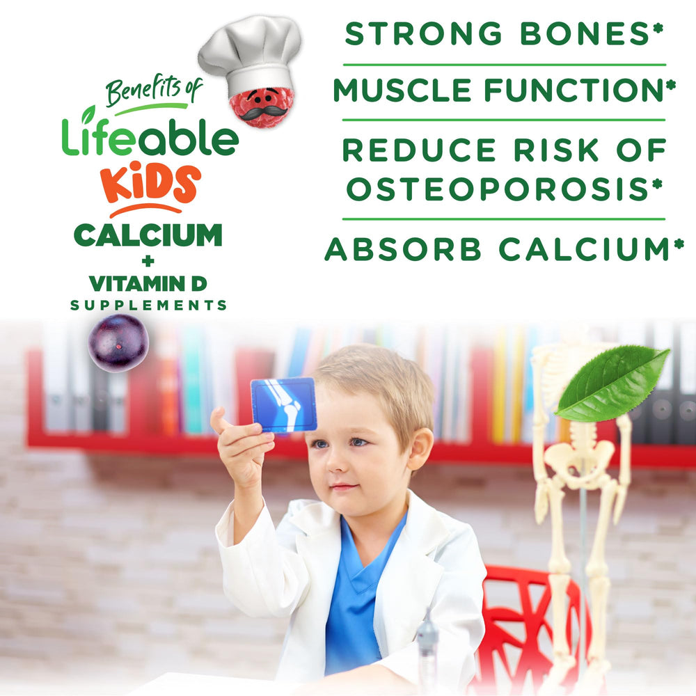 Lifeable Calcium D3 nutrition facts label image emphasizes 500 mg calcium per serving.