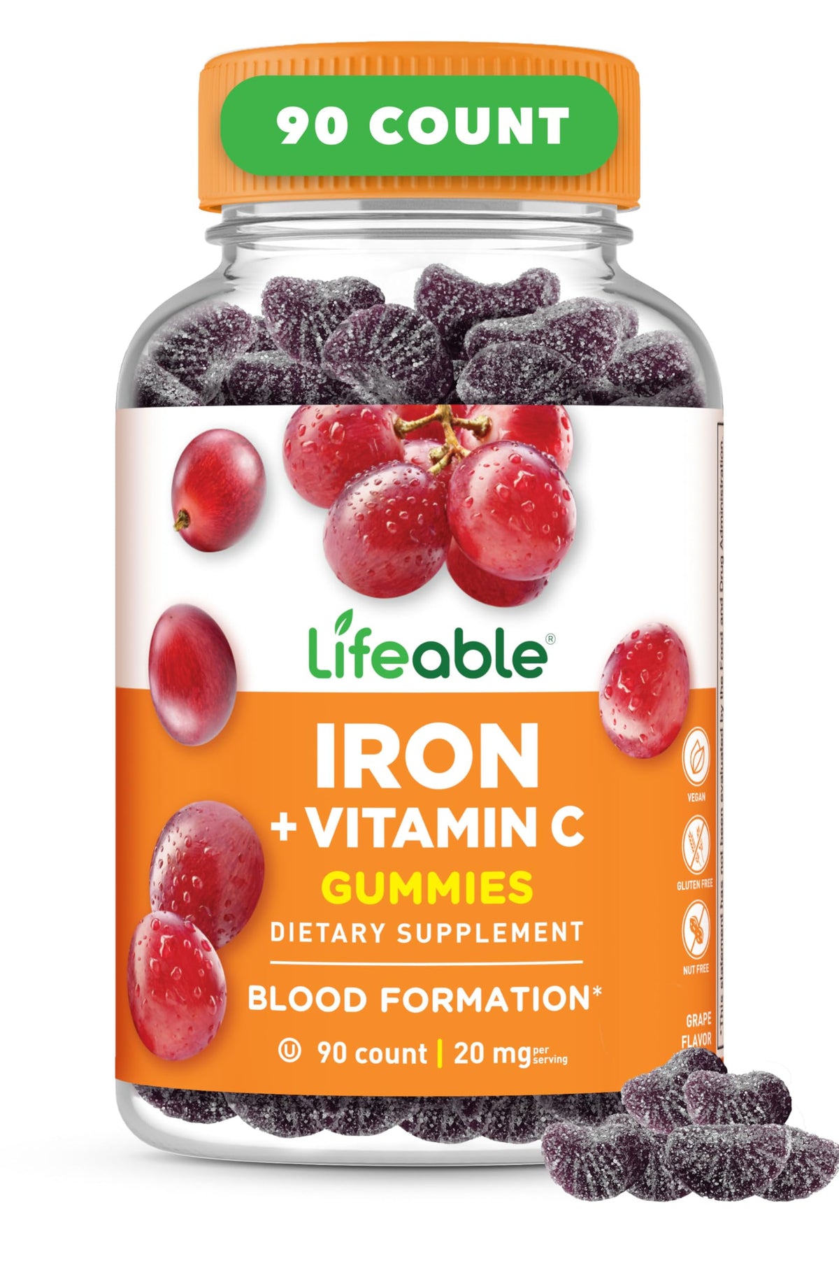 Lifeable Iron Gummies grape flavor for easy daily iron support