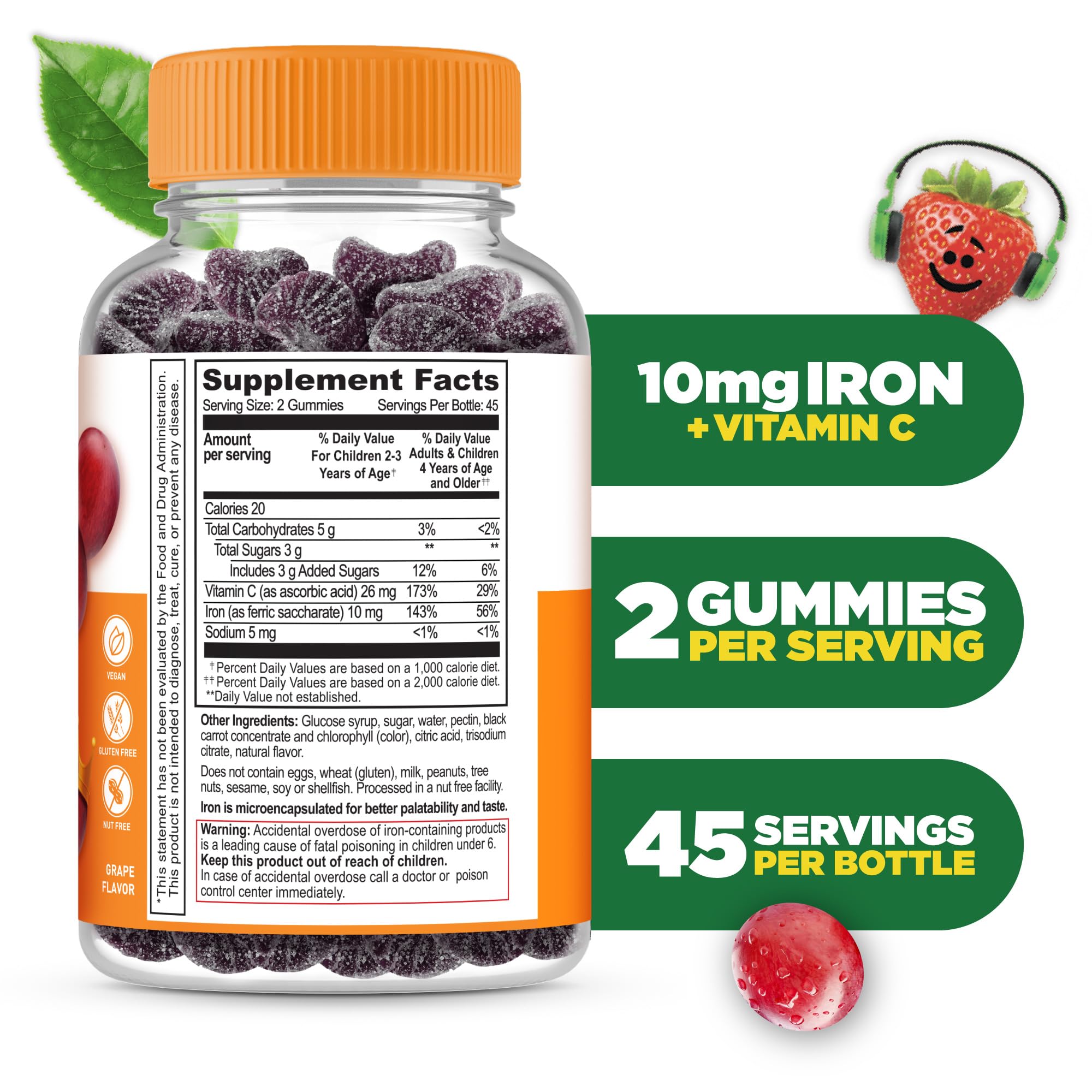 Grape-flavored Lifeable iron gummies for kids offering a tasty daily dose.