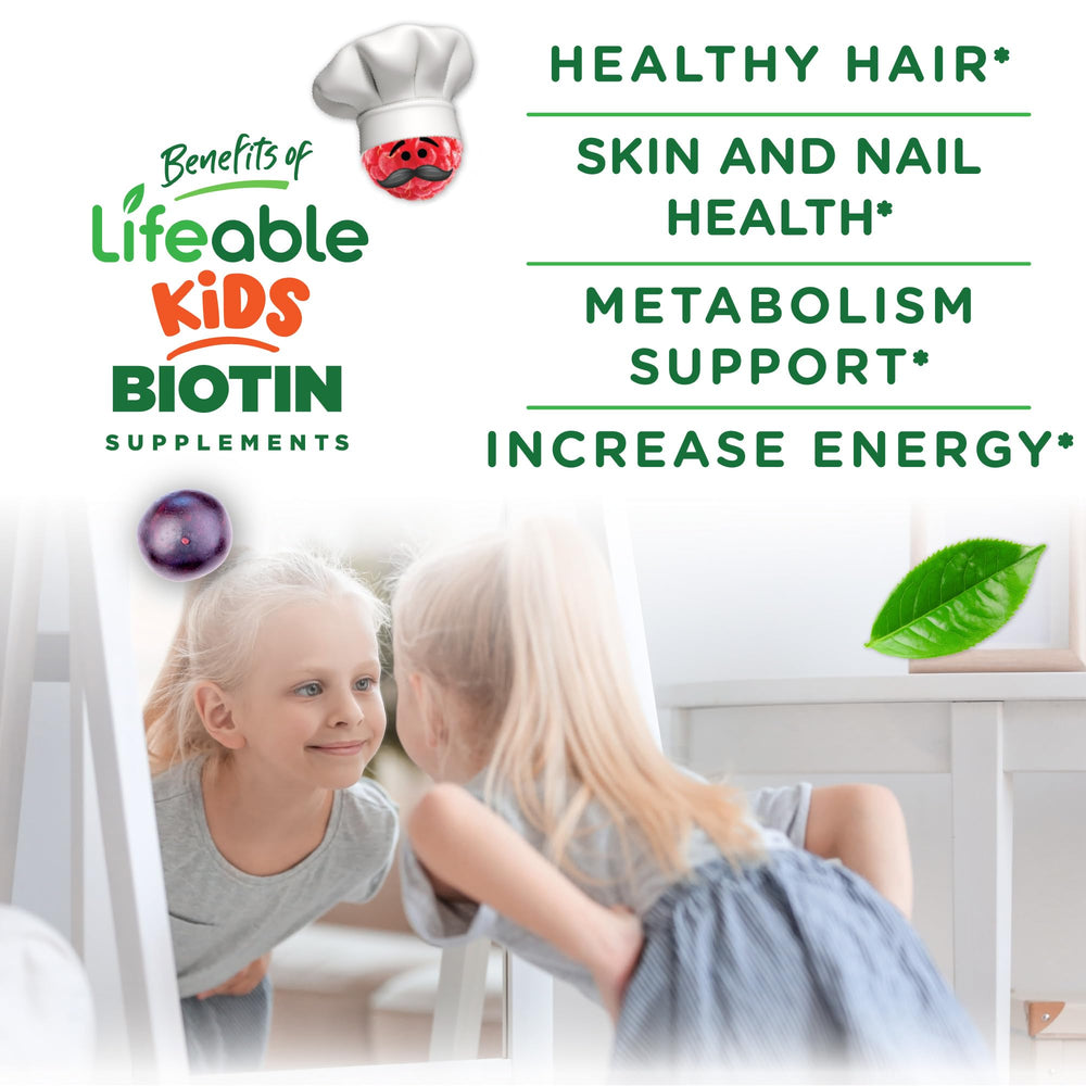 Close-up of Lifeable Kids Biotin Gummies texture showing chewy, kid-friendly form.