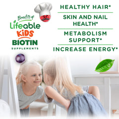 Close-up of Lifeable Kids Biotin Gummies texture showing chewy, kid-friendly form.