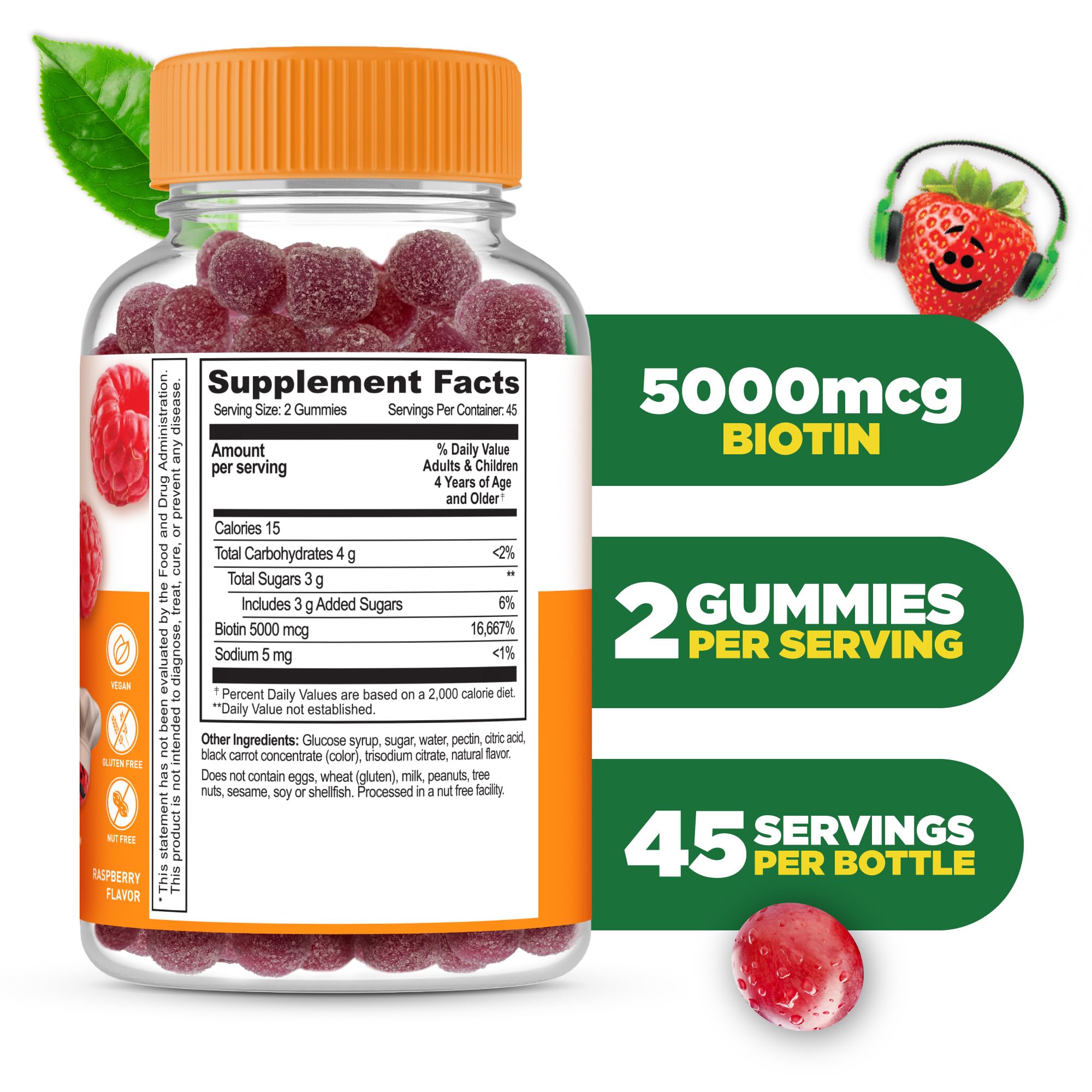 Lifeable Kids Biotin Gummies front label highlights 5,000 mcg per serving.