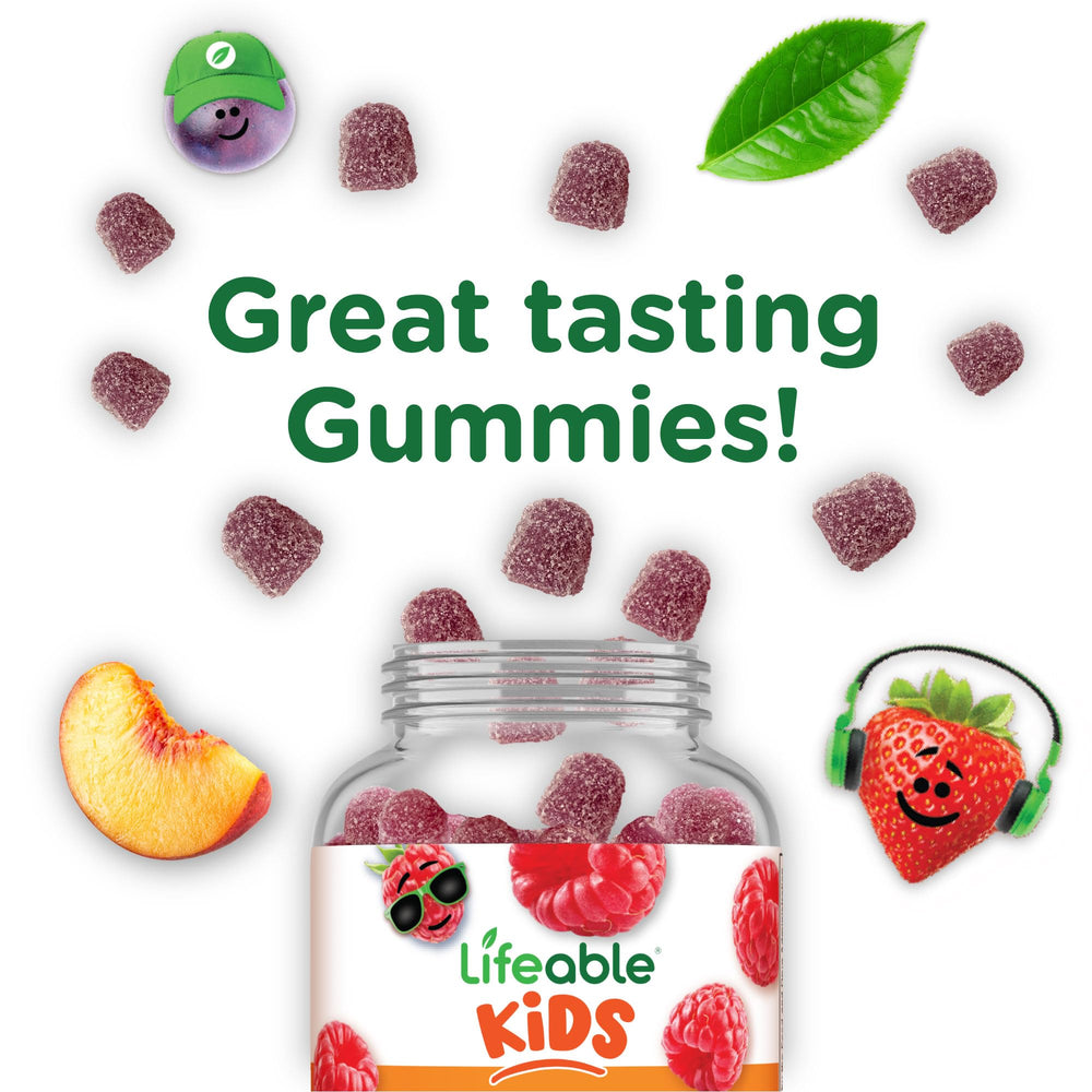 Lifeable Kids calcium-d3 gummies kid-snack-time image shows easy chewable routine.