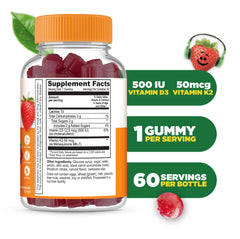 Lifeable Kids D3 K2 Gummies strawberry flavor close-up, a tasty daily supplement.