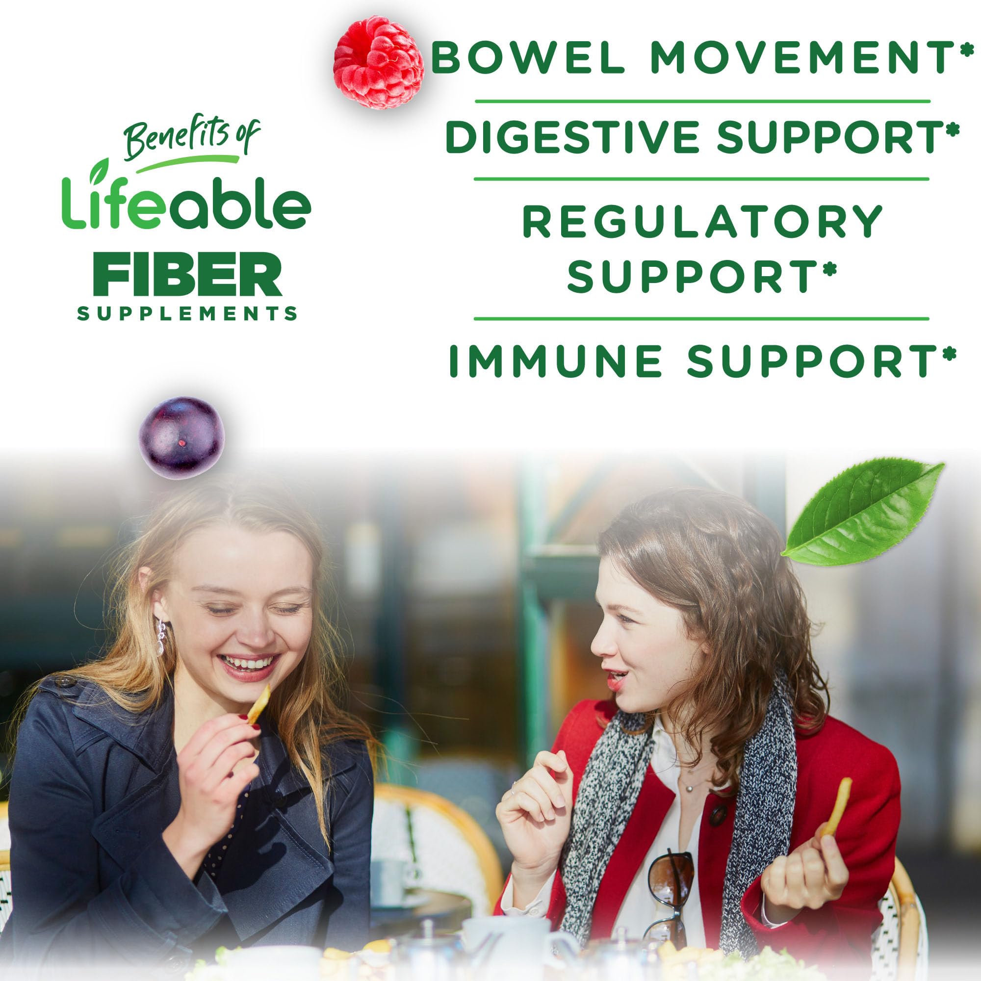 Berry-flavored Lifeable gummies arranged with berries to emphasize taste appeal