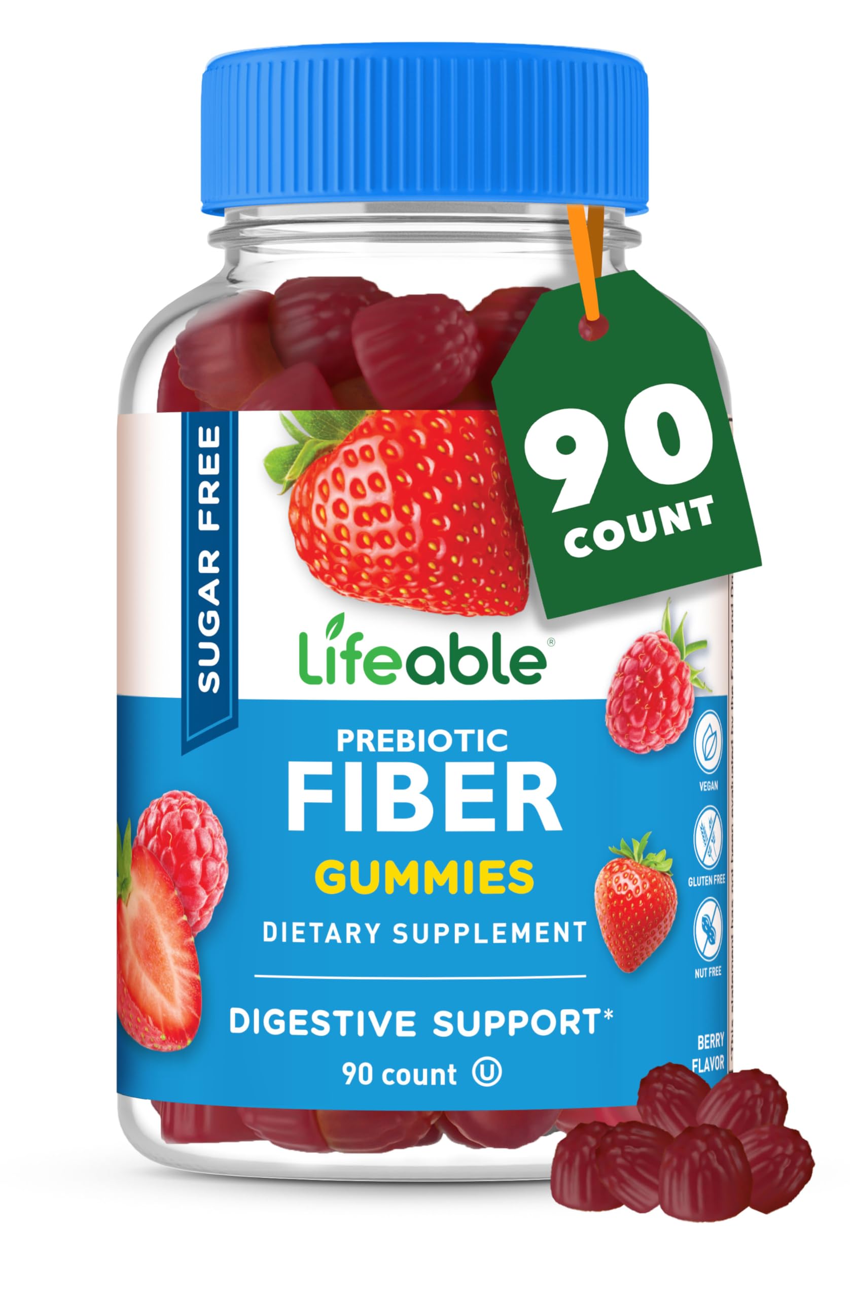 Lifeable Sugar Free Fiber Gummies bottle on a kitchen counter for daily digestive support