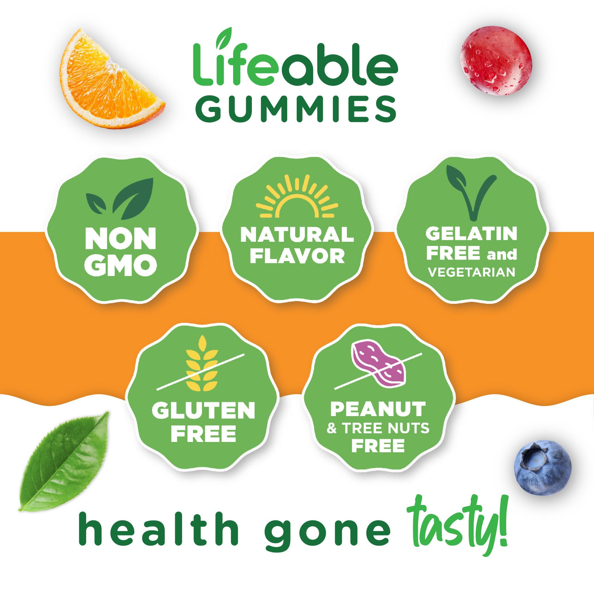 Vegan, gluten-free Lifeable fiber gummies with natural pectin in a clear bottle