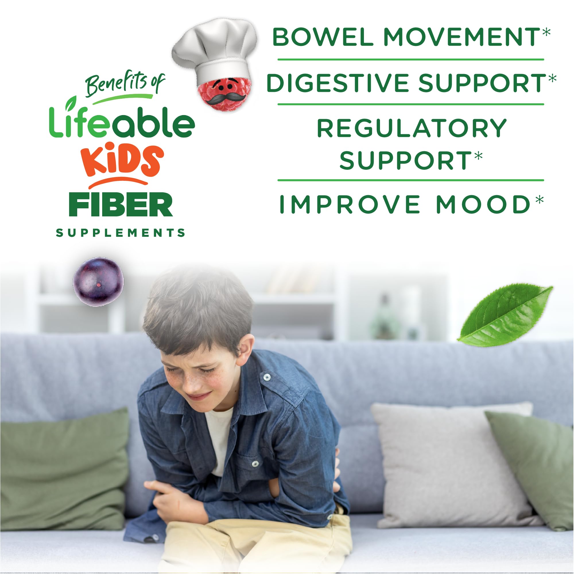 Lifeable berry flavored gummies provide pleasant taste with 4 g fiber per serving for kids