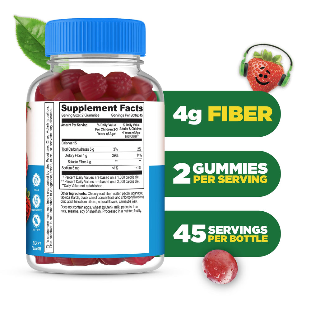 Gummies on plate of Lifeable pack highlights berry flavor and easy daily fiber inclusion for kids