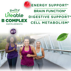 Lifeable Vitamin B Complex Gummies serving out of pack demonstrates on-the-go energy readiness.