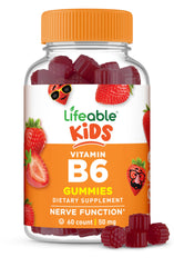 Lifeable Vitamin B6 Gummies for Kids bottle front, a tasty daily option for brain and nerve support