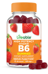 Lifeable Vitamin B6 Gummies strawberry bottle—nerve support for daily routines.