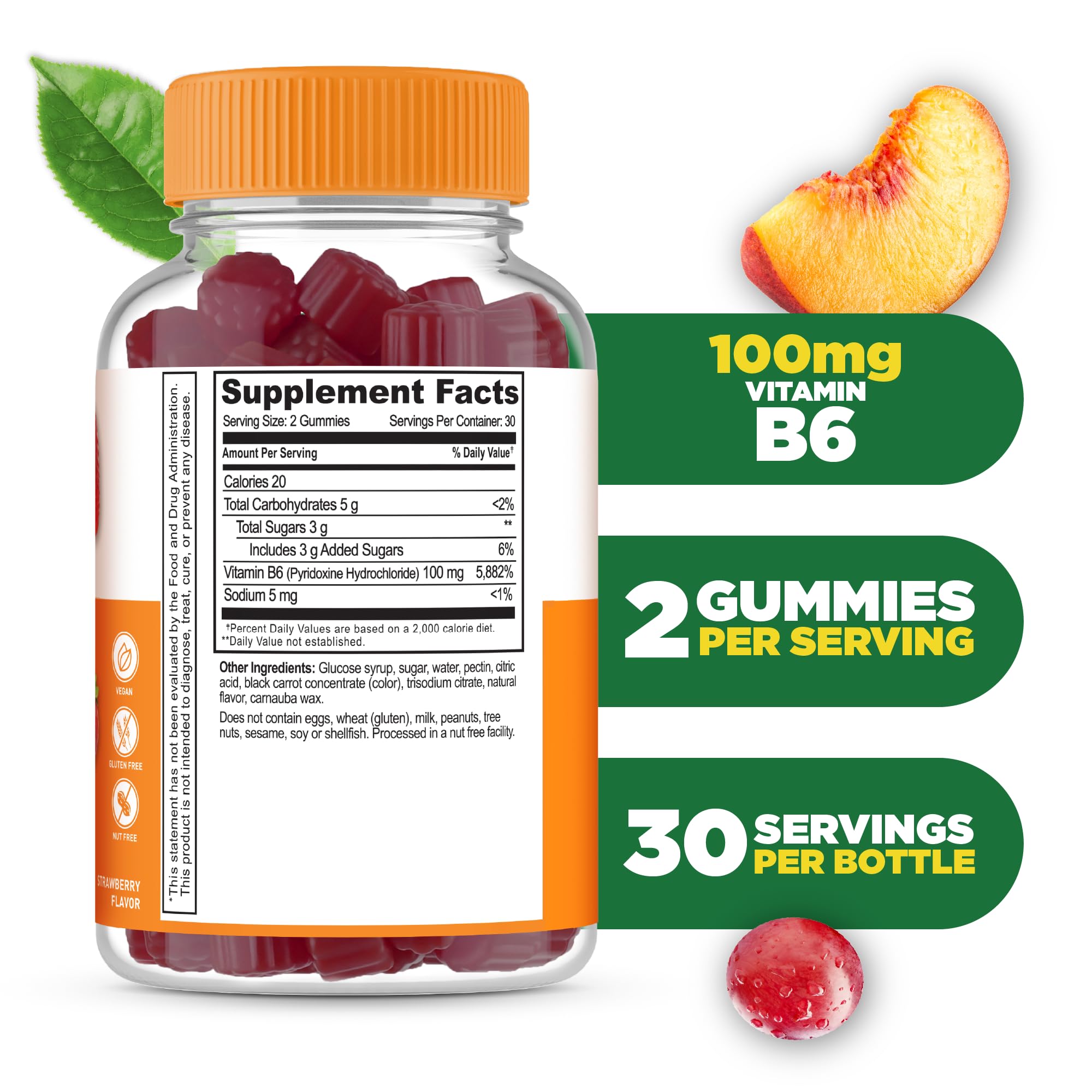 Lifeable Vitamin B6 Gummies bottle pour shows two gummies per serving for easy dosing.