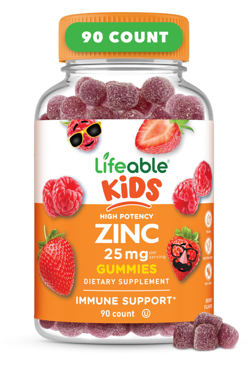 Lifeable Zinc for Kids 25mg bottle — easy daily gummy for immune support.