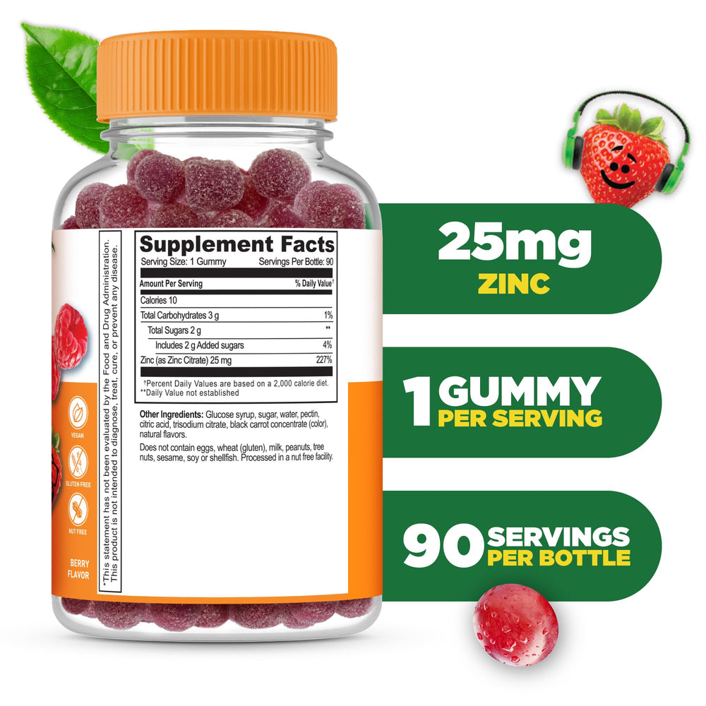 Lifeable Zinc for Kids berry gummy closeup — tasty flavor to encourage daily use.