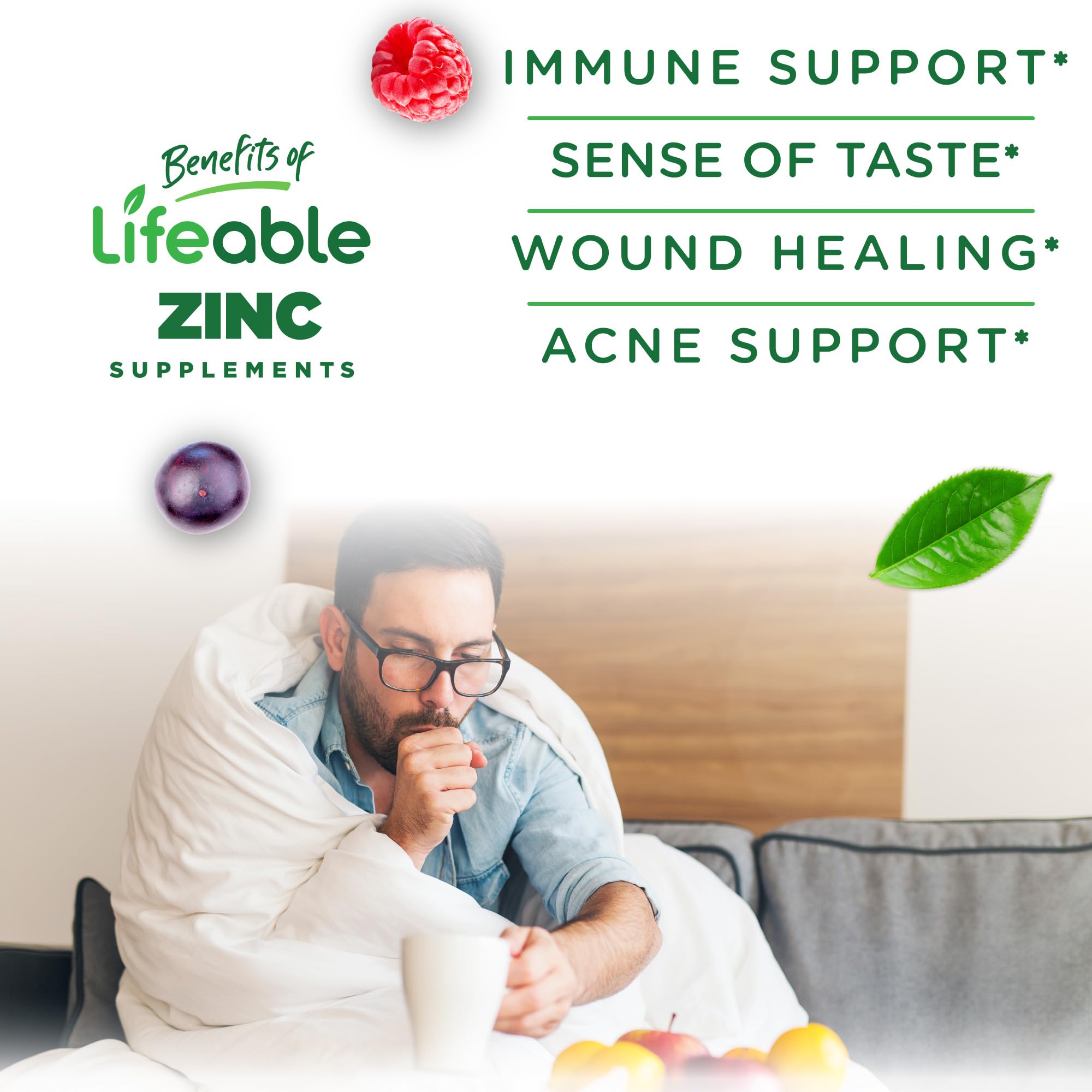 Lifeable Zinc Gummies 50mg per serving visual showing two gummies