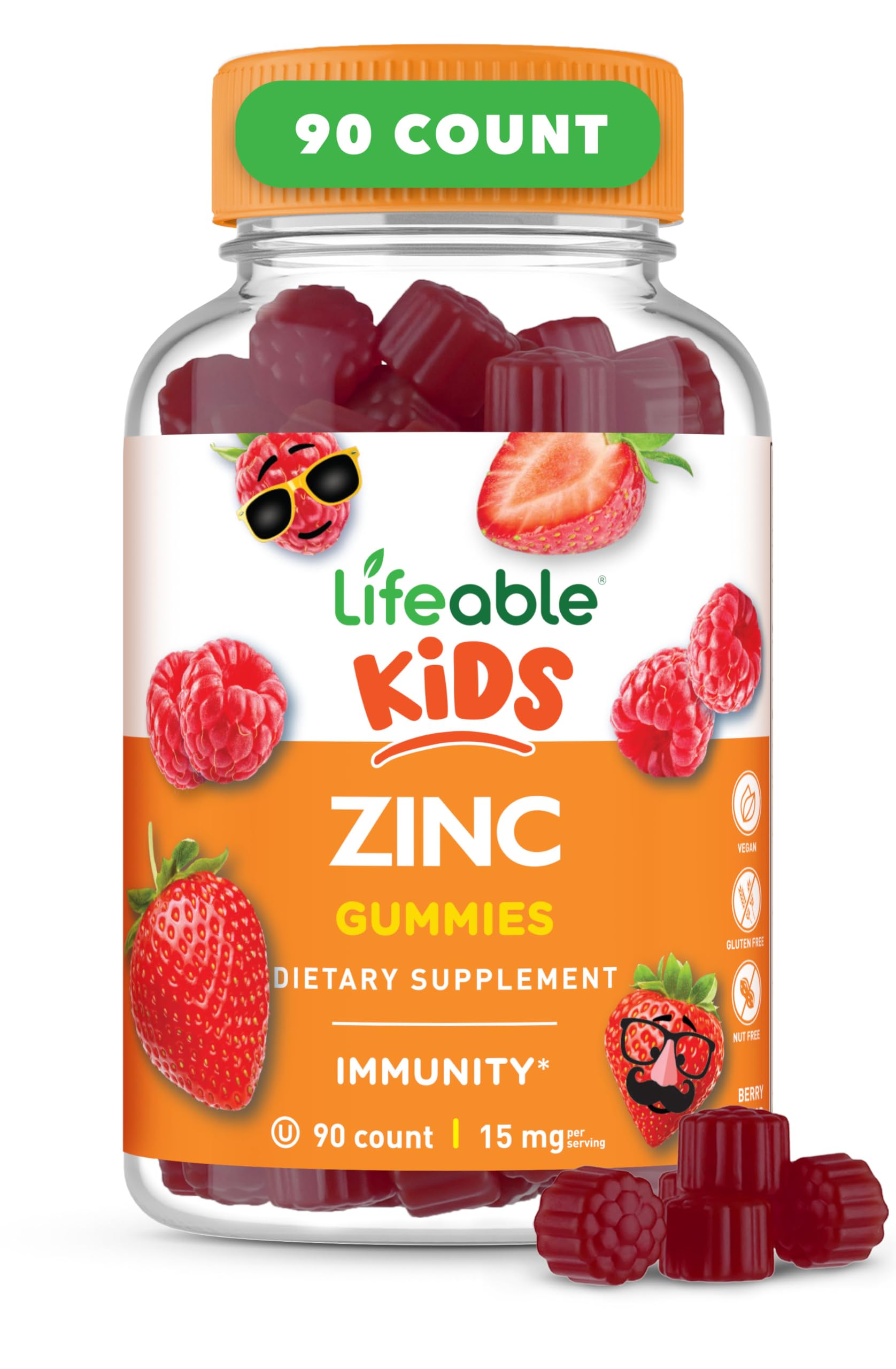 Lifeable Zinc Gummies for Kids in berry flavor, a tasty immune-support option.