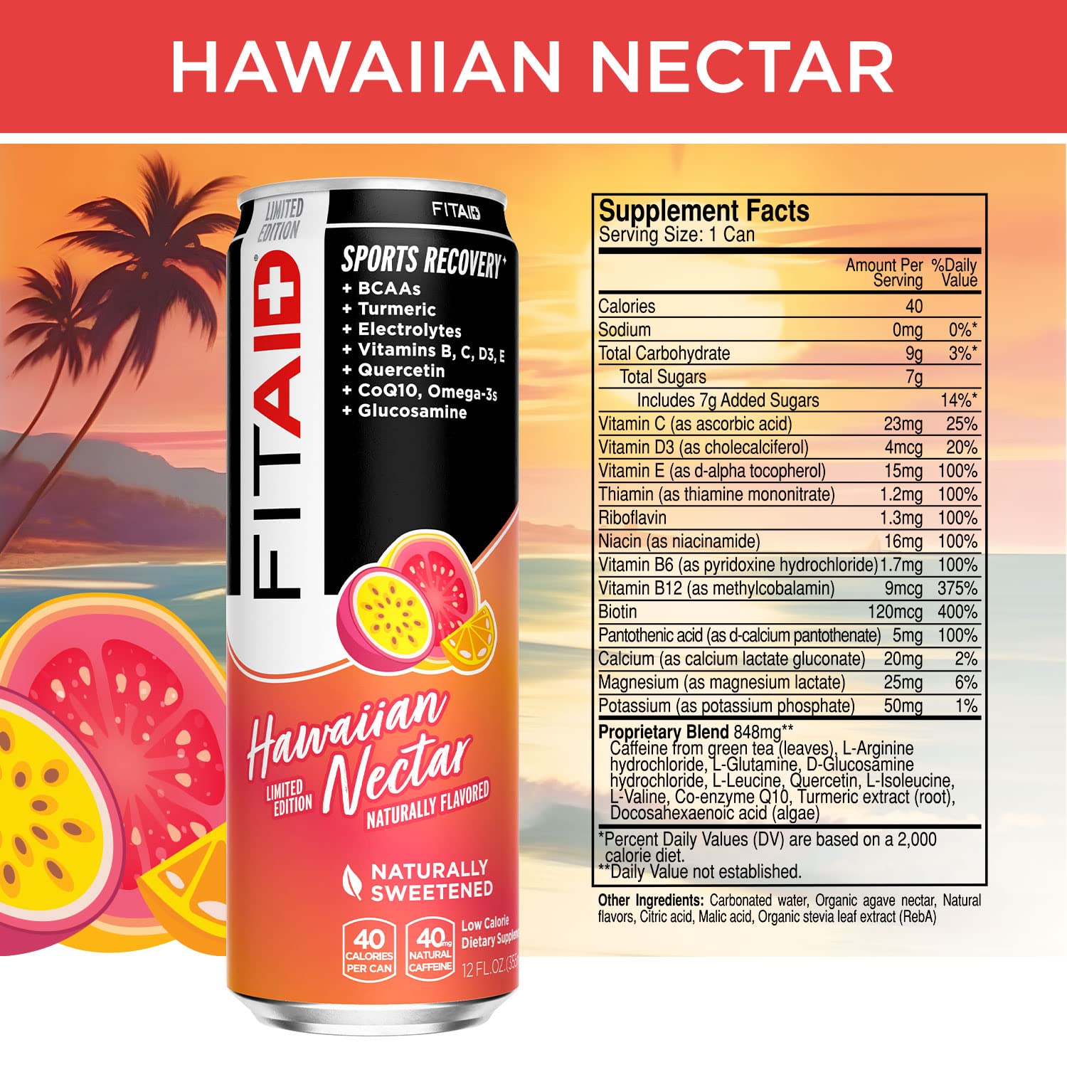 LIFEAID FITAID Hawaiian Nectar glass poured highlighting citrusy tropical notes for post-workout refreshment