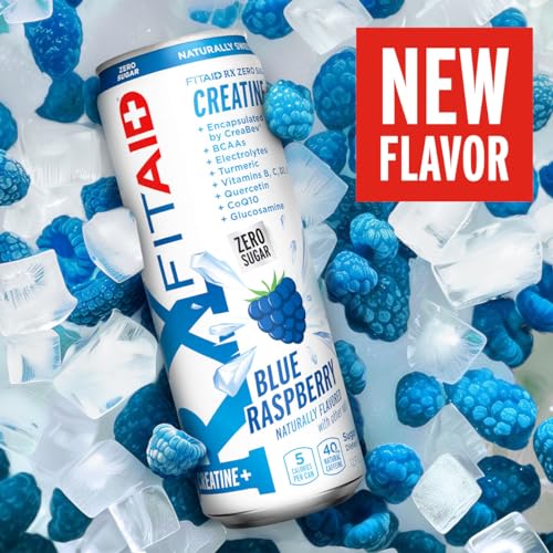 Close-up of Lifeaid Fitaid Rx + Creatine blue raspberry label highlighting vegan and gluten-free details
