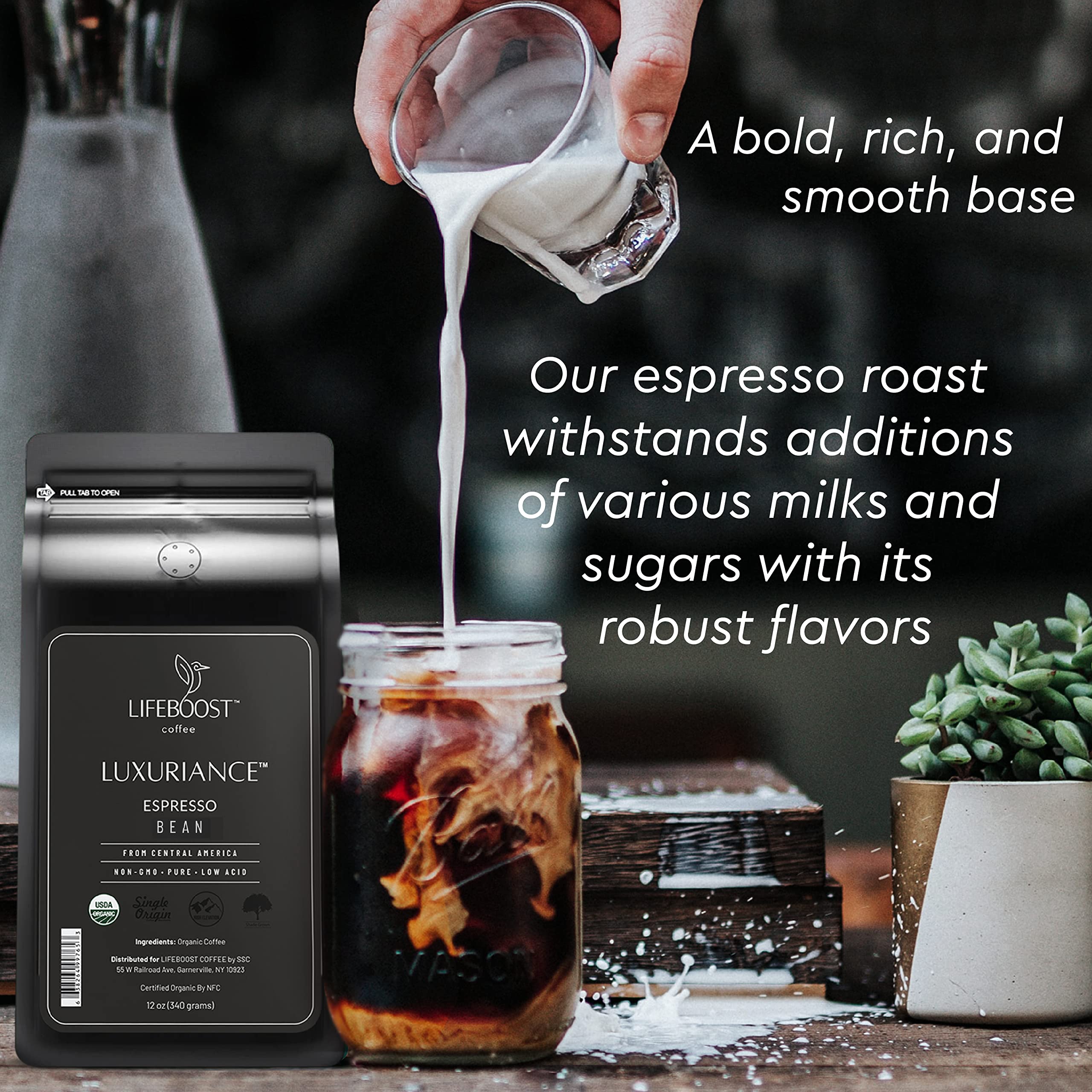 Lifeboost espresso crema in cup reveals bold flavor and smooth finish.