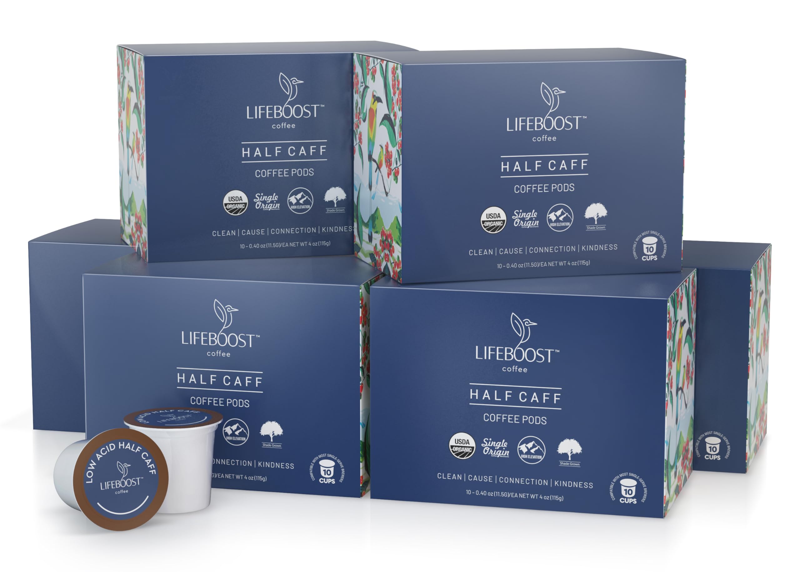 Lifeboost Half Caff box of 10 keeping supplies organized.