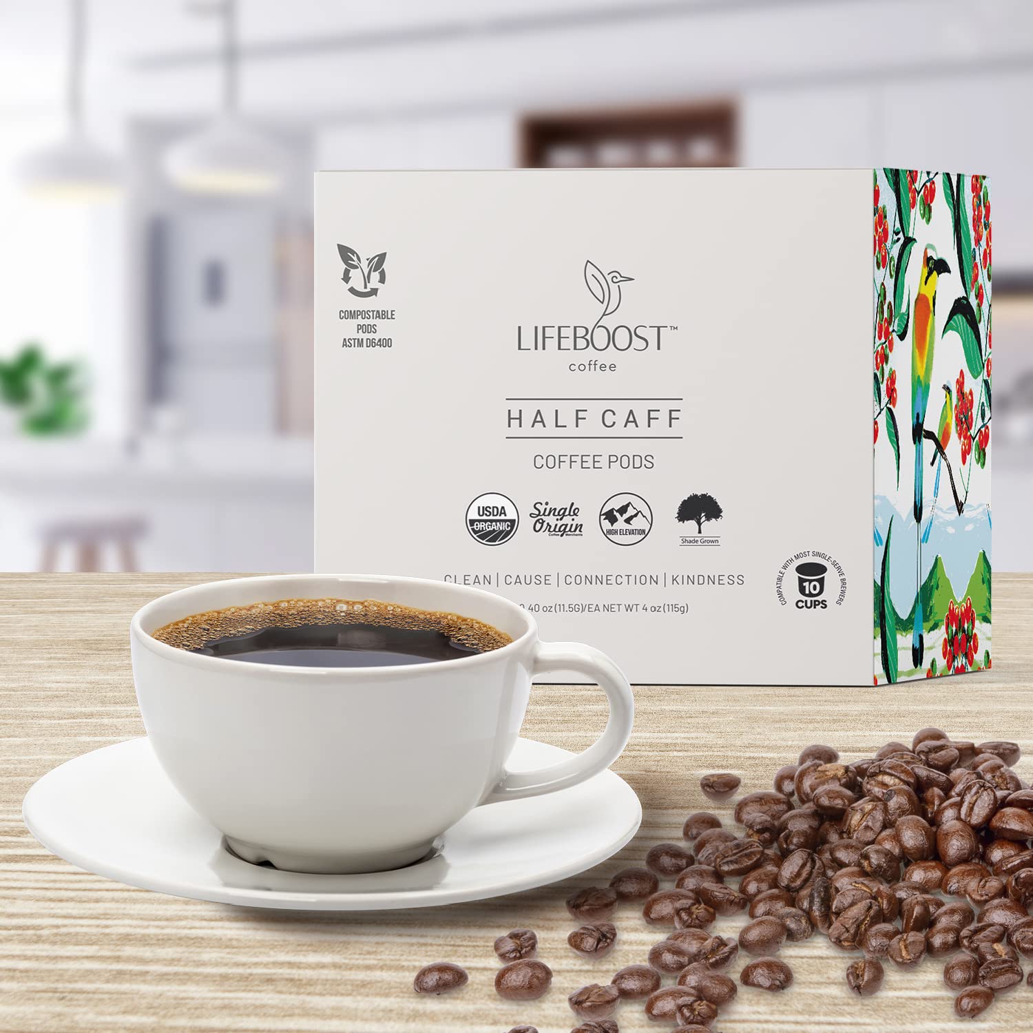 Lifeboost Half Caff pods show mold-free quality you can trust.