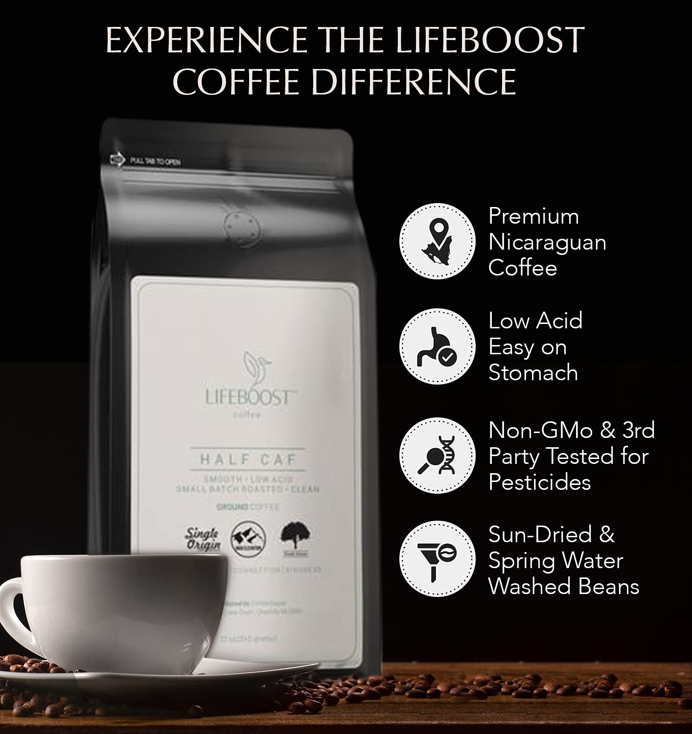 LIFEBOOST organic label signals USDA Organic status and third-party safety checks.