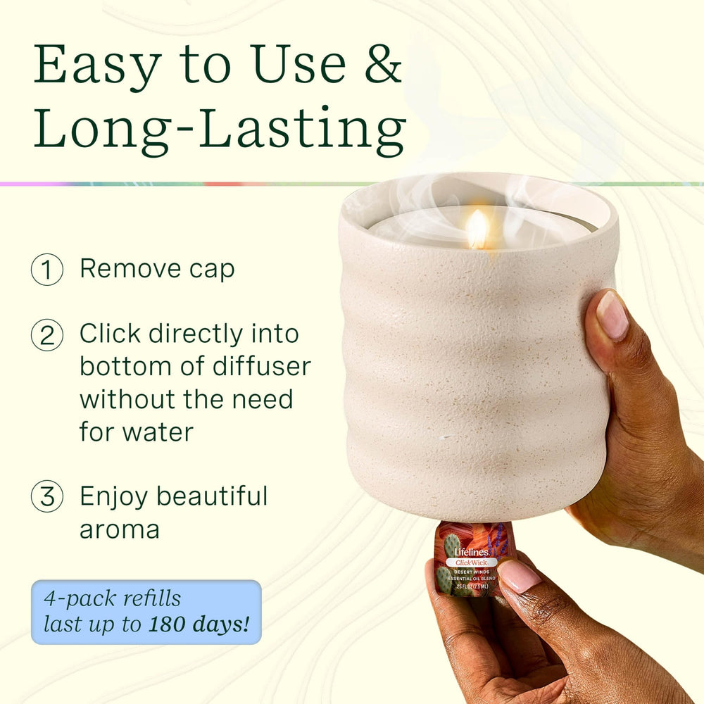 Lifelines ClickWick Desert Winds bottle brings fresh notes for a refreshing diffuser experience.