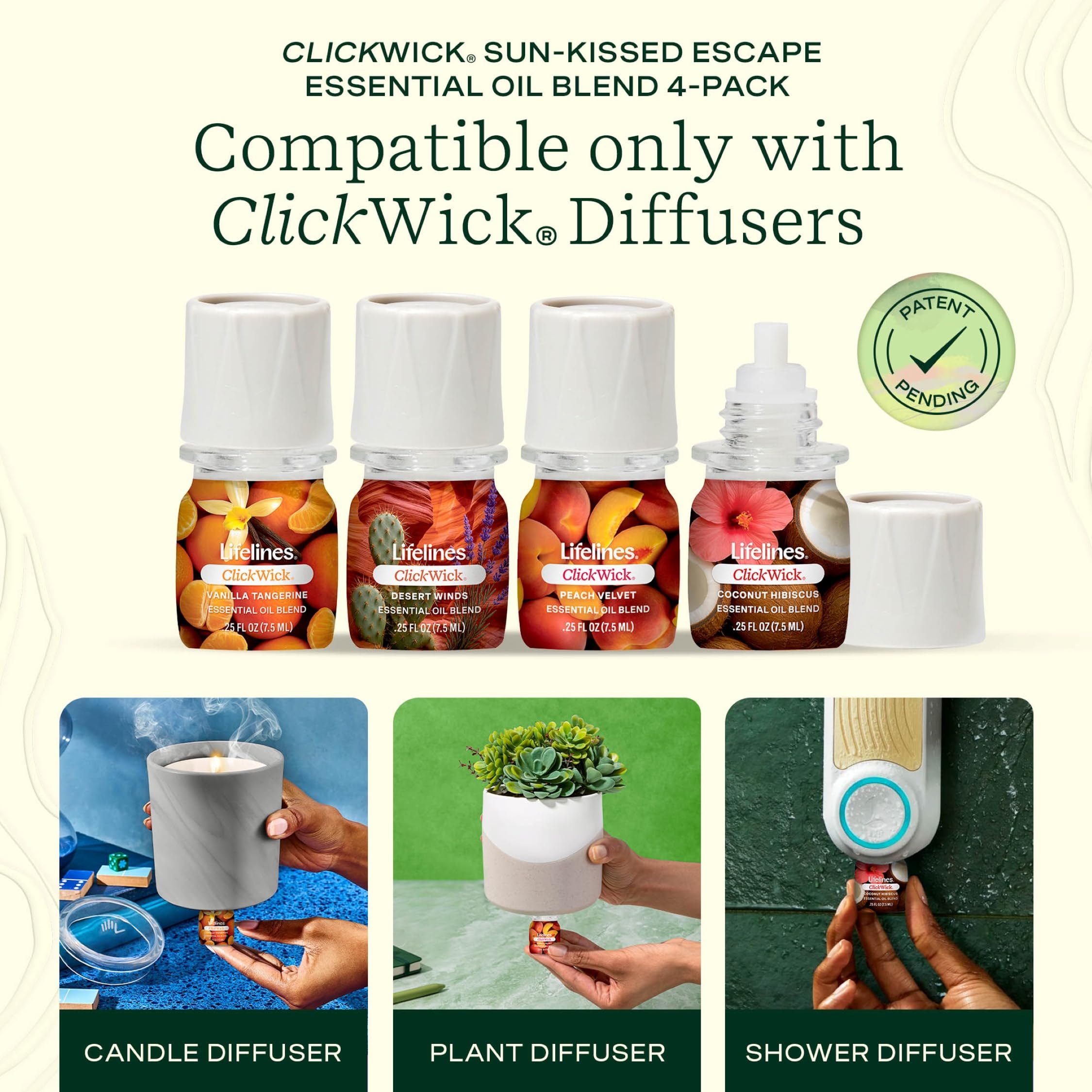 Lifelines ClickWick Peach Velvet bottle enhances living space with a sunny, uplifting aroma.