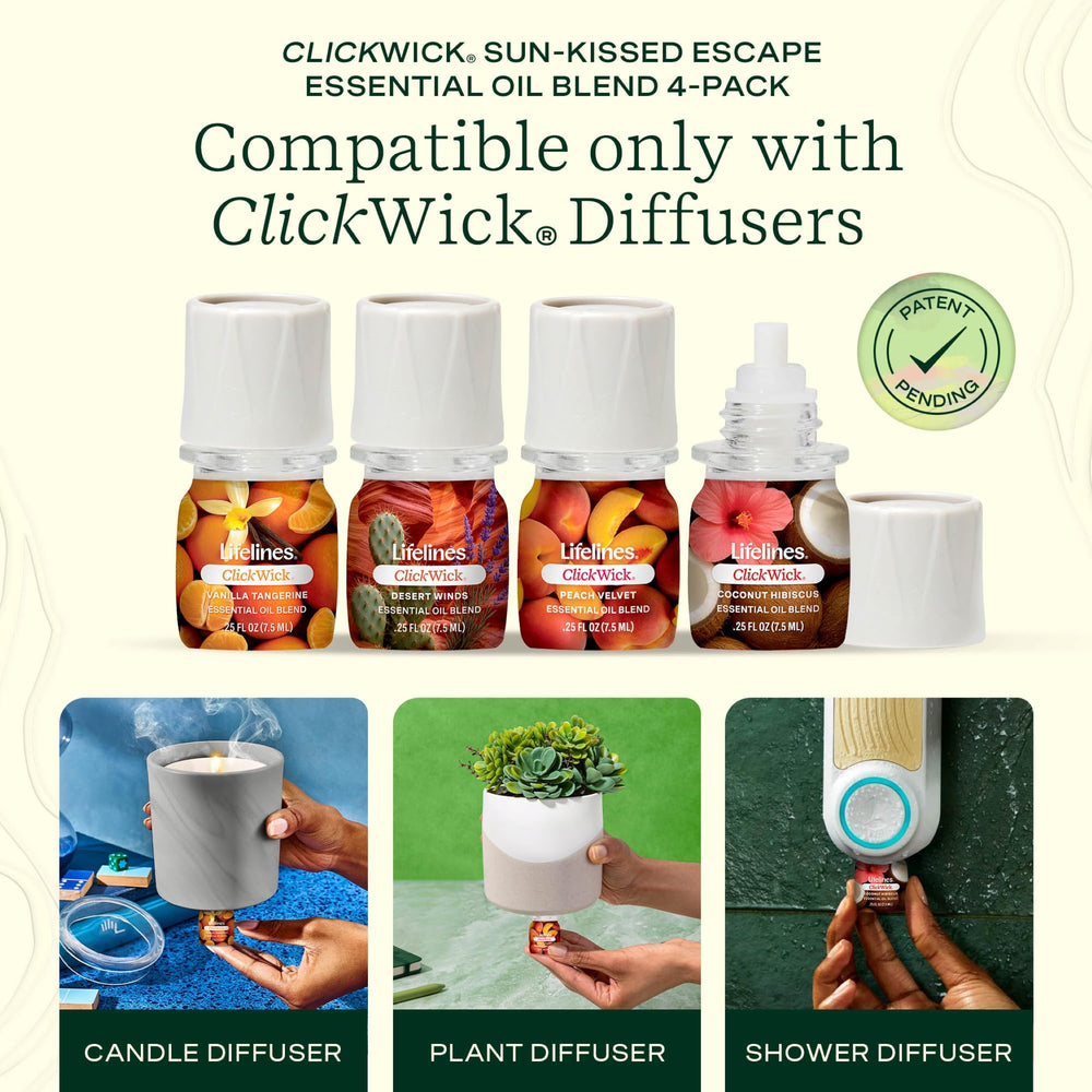 Lifelines ClickWick Peach Velvet bottle enhances living space with a sunny, uplifting aroma.