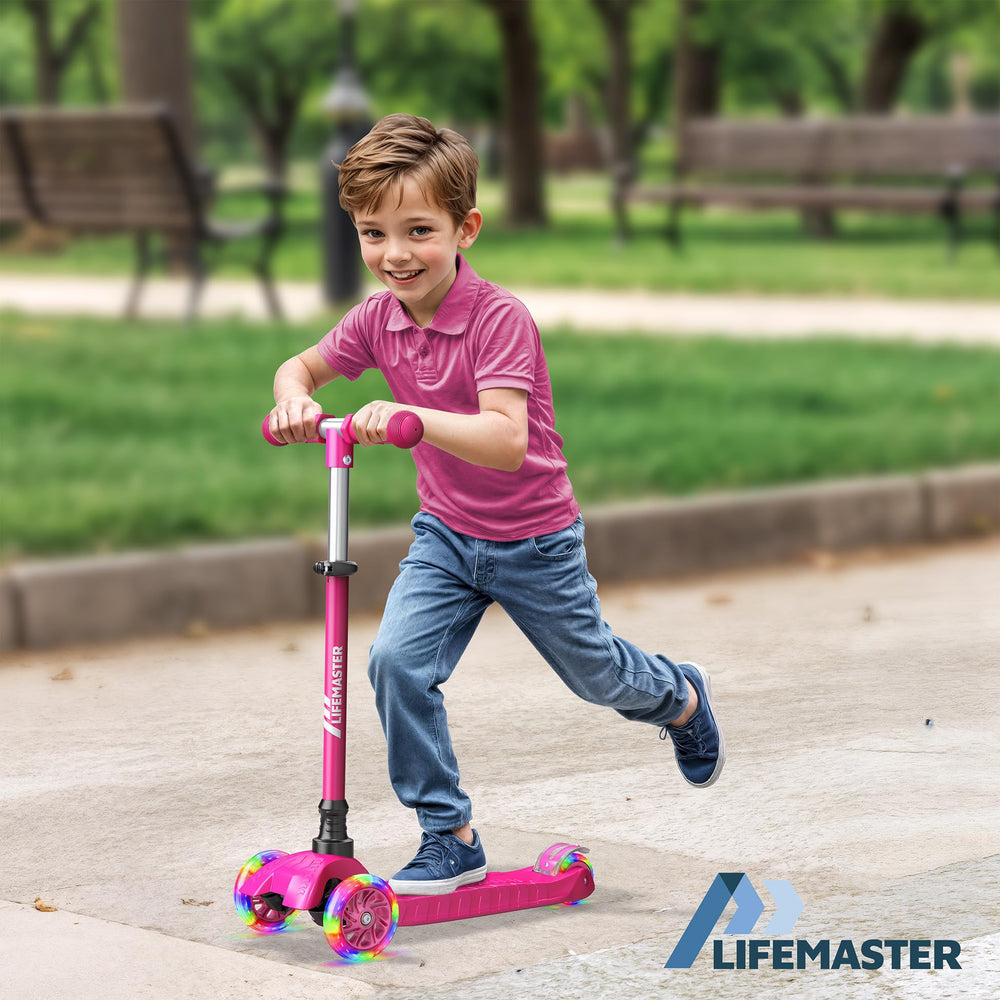Lifemaster Kids Scooter adjustable handlebar in pink fits growing children.